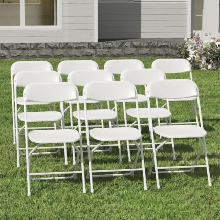10 Pack White Folding Chairs, Plastic Folding Chairs Outdoor Indoor,