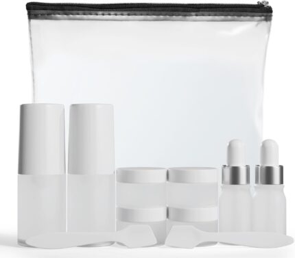 11 Piece Travel Skincare Containers Set - TSA Approved Toiletry Bag &