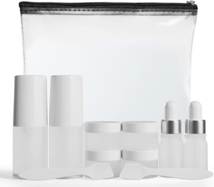 11 Piece Travel Skincare Containers Set - TSA Approved Toiletry Bag &