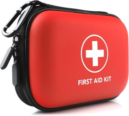 Mini First Aid Kit, 100 Pieces Water-Resistant Hard Shell Small Case -