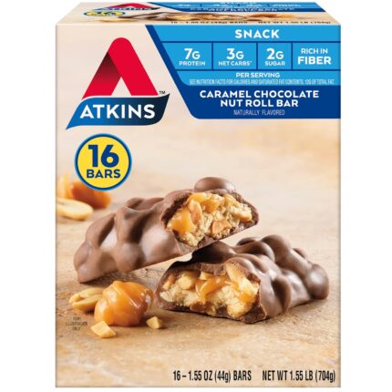 Atkins Caramel Chocolate Nut Roll Snack Bar, Protein Snack, High in