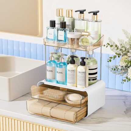 Delamu Bathroom Counter Organizer 2-Drawers 2-Tier Acrylic Makeup