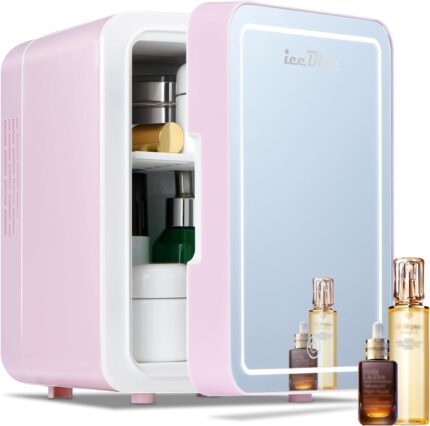 Iceblue Skincare Fridge with Dimmable LED Light Mirror, 4L Compact