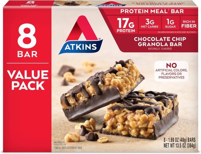 Atkins Chocolate Chip Granola Protein Meal Bar, High Fiber, 17g