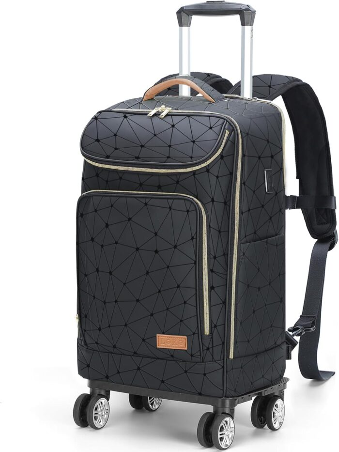 Lekebobor Travel Rolling Backpack, 18 inch Waterproof Bag with 360°