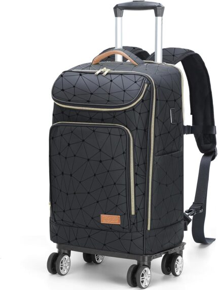 Lekebobor Travel Rolling Backpack, 18 inch Waterproof Bag with 360°