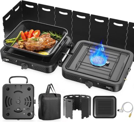 2 Burner Portable Camping Stove Propane, Folding Propane Stove for