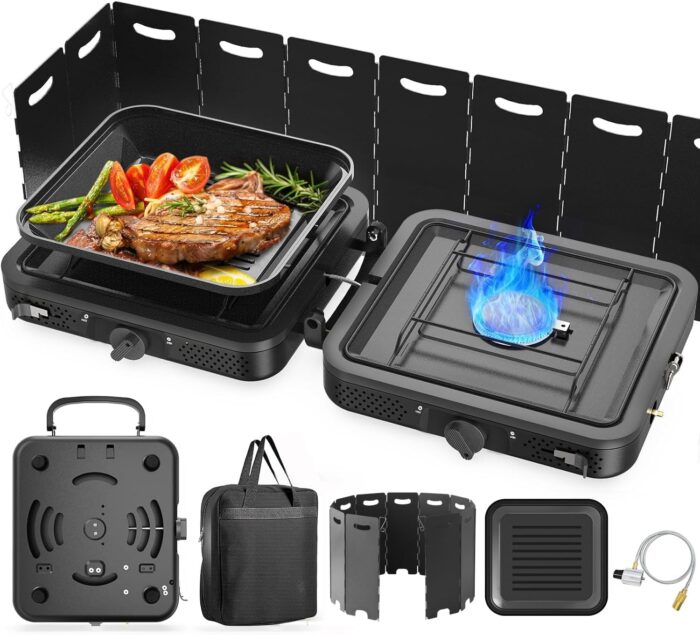 2 Burner Portable Camping Stove Propane, Folding Propane Stove for