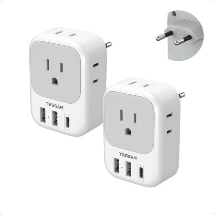 2 Pack European Plug Adapter USB C, TESSAN US to Europe Adapter 4