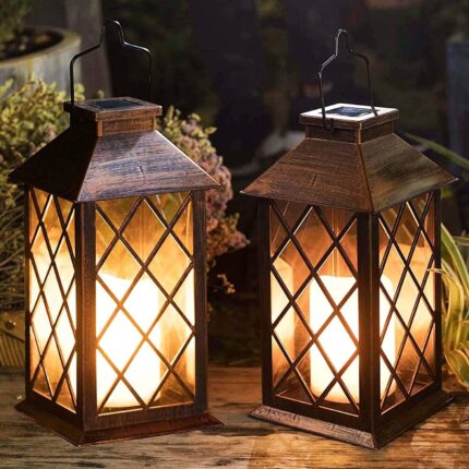 [2 Pack] TAKE ME 14" Solar Lantern Outdoor Garden Hanging Lantern
