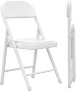 2 Pack White Folding Chairs with Padded Cushion, Portable Stackable