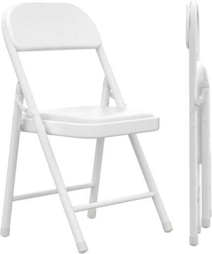 2 Pack White Folding Chairs with Padded Cushion, Portable Stackable