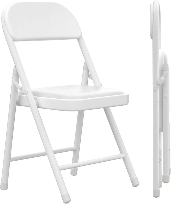 2 Pack White Folding Chairs with Padded Cushion, Portable Stackable