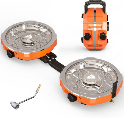 20,000 BTUs 2 Burner Propane Camping Stove, Portable Folding Camp
