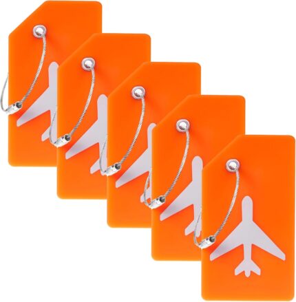 5 Pack Silicone Luggage Tag for Suitcases with Stainless Loop, TSA