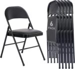 6 Pack Black Folding Chairs with Padded Cushion and Back for Outside