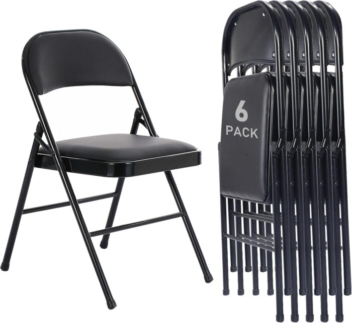 6 Pack Black Folding Chairs with Padded Cushion and Back for Outside