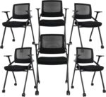 6 Pack Foldable Office Chairs with Wheels, Mesh Back, Arms and