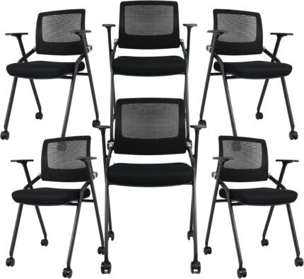 6 Pack Foldable Office Chairs with Wheels, Mesh Back, Arms and