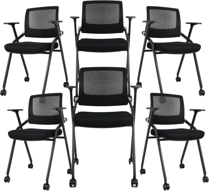 6 Pack Foldable Office Chairs with Wheels, Mesh Back, Arms and