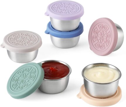 [6 Pack] Salad Dressing To Go Containers, 1.6 oz Small Stainless Steel