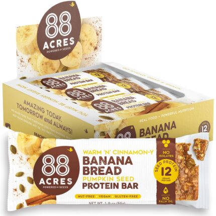 88 Acres Plant Based Seed Protein Bar | 9 Pack, Banana Bread | 12g of