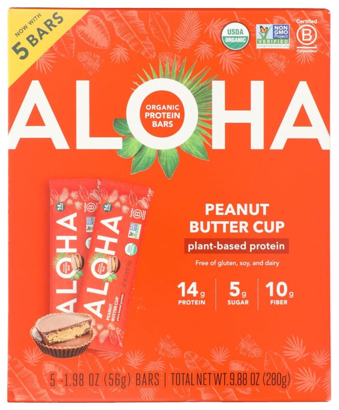 ALOHA Organic Plant Based Protein Bars, Peanut Butter Cup , 1.98-Ounce