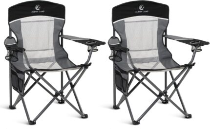 ALPHA CAMP 2PC Oversized Mesh Back Camping Folding Chair Heavy Duty