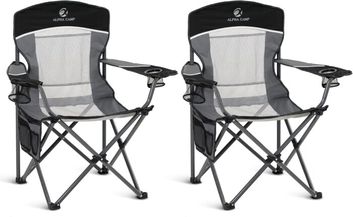 ALPHA CAMP 2PC Oversized Mesh Back Camping Folding Chair Heavy Duty