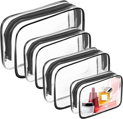 AURUZA 4 Pack Clear Toiletry Bag, Portable Travel Makeup Pouch with