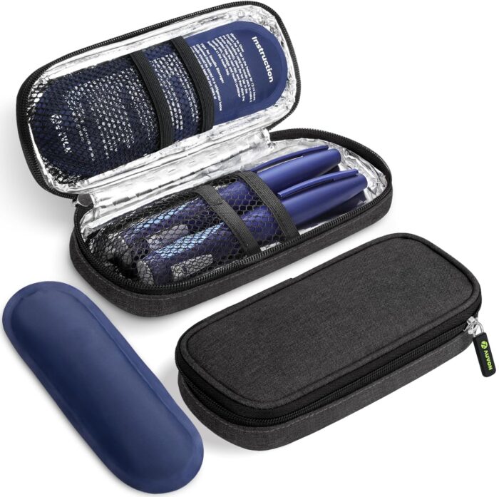 AUVON Insulin Pen Cooler Travel Case with 2 x 90g TSA Approved Ice