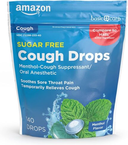 Amazon Basic Care Sugar Free Menthol Cough Drops, 140 count