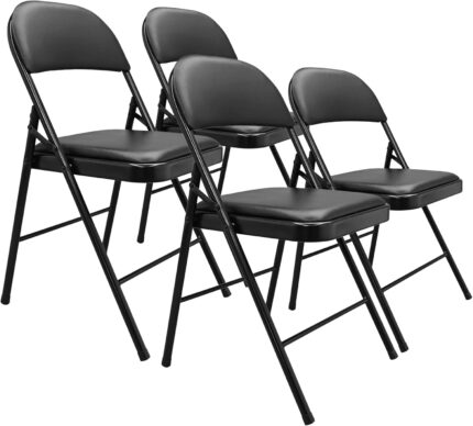 Amazon Basics Comfortable Vinyl-Padded Metal Steel Folding Chairs,