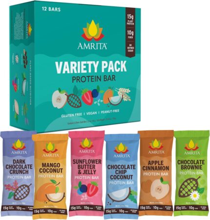 Amrita Vegan Protein Bars (6 Flavor Variety) | Free from Dairy,
