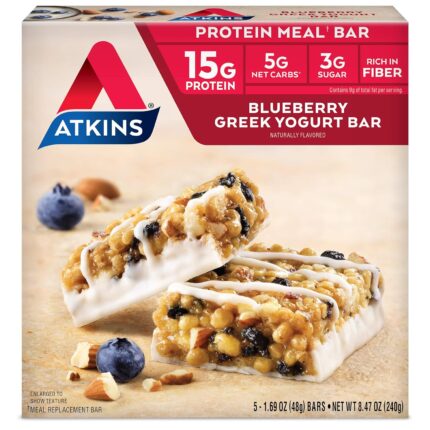 Atkins Blueberry Greek Yogurt Protein Meal Bar, High Fiber, 15g
