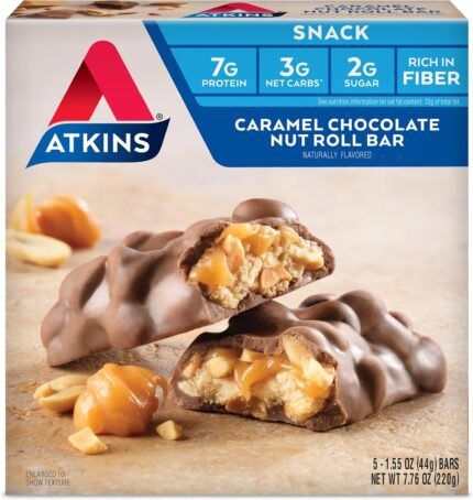 Atkins Caramel Chocolate Nut Roll Snack Bar, Protein Snack, High in