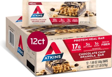 Atkins Chocolate Chip Granola Protein Meal Bar, High Fiber, 17g