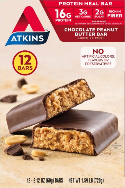 Atkins Chocolate Peanut Butter Protein Meal Bar, High Fiber, 16g