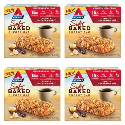 Atkins Soft Baked Energy Bars, Vanilla Macadamia Nut, 15g Protein, 1g