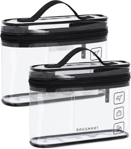 BAGSMART TSA Approved Toiletry Bag, 2 Pack Clear Makeup Cosmetic Bag