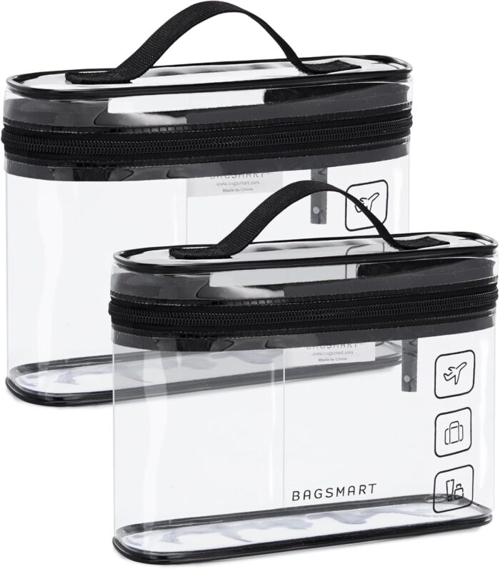 BAGSMART TSA Approved Toiletry Bag, 2 Pack Clear Makeup Cosmetic Bag