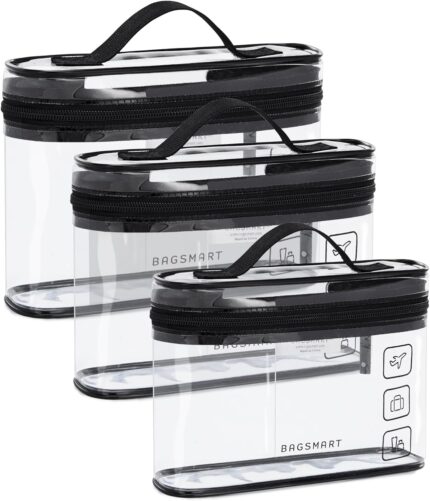 BAGSMART TSA Approved Toiletry Bag, 3 Pack Clear Makeup Cosmetic Bag