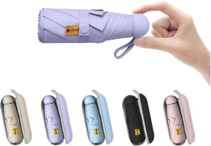 BAODINI Travel Mini Umbrella for Purse With Case Small Compact UV Sun