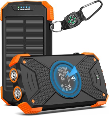 BLAVOR Solar Charger Power Bank 10,000mAh, Portable Wireless Charger,