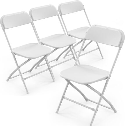 Bonnlo Folding Chairs Set of 4, White Plastic Chair Sturdy Seat with