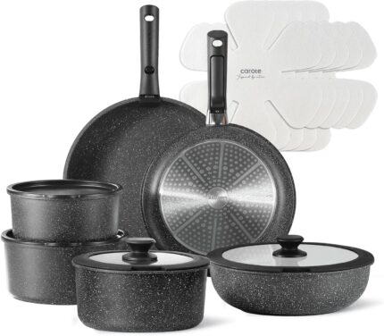 CAROTE 17pcs Pots and Pans Set Non Stick, Nonstick Cookware Set with