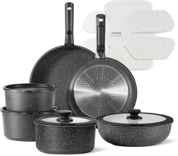 CAROTE 17pcs Pots and Pans Set Non Stick, Nonstick Cookware Set with