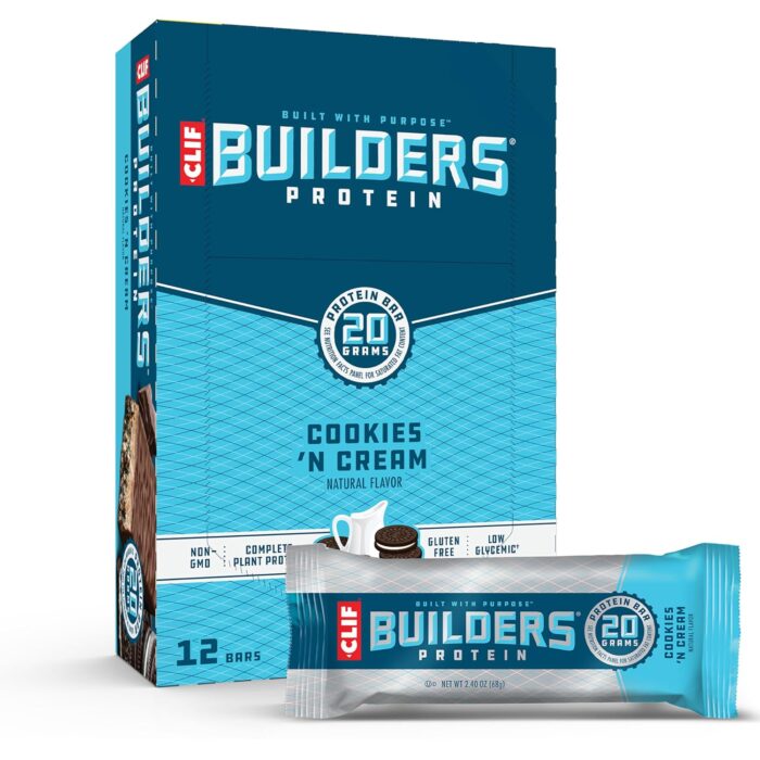 CLIF Builders - Cookies 'n Cream Flavor - Plant Based Protein Bars -