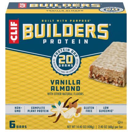 CLIF Builders - Vanilla Almond Flavor - Plant Based Protein Bars -