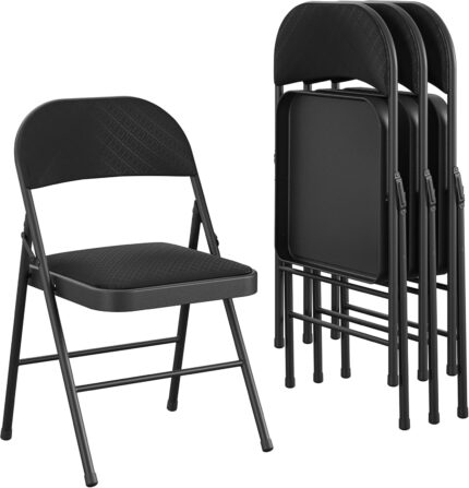 COSCO Fabric Folding Chairs, Black (4-pack)